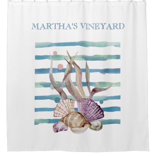 水カラービーチシェルコーラルバケーション シャワーカーテン