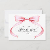 水カラーピンクコケットボウベビーシャワー サンキューカード (正面)