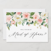 水カラーピンクピーチ花模様ズベミーメイド・オブ・オーナー(花嫁付き添い人) 招待状 (正面)