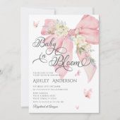 水カラーピンクボウパステルフローラベビーシャワー 招待状 (正面)