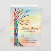 水カラーファミリーツリーバプテスマ《キリスト教》洗礼式や命名式RSVP 出欠カード (正面/裏面)