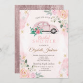 水カラーフラワーズスノーフレークスカーブライダルシャワー 招待状 (正面/裏面)