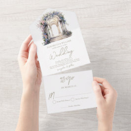 水カラーフローラアーチウェディングRsvp オールインワン招待状