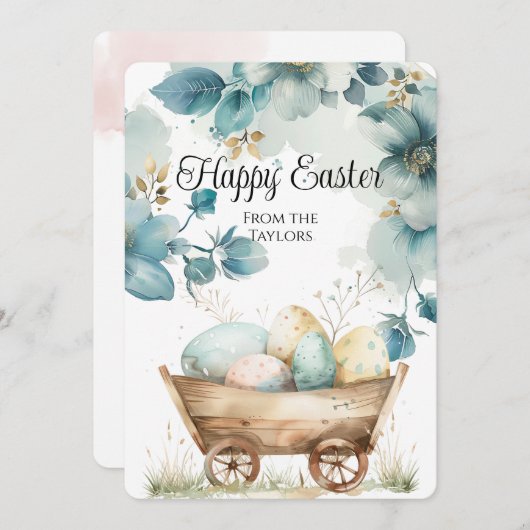 水カラーフローラエッグブーケハッピーイースター シーズンカード (正面/裏面)
