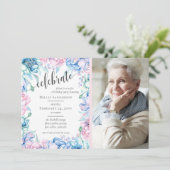 水カラーフローラエレガントファームハウス誕生日写真 招待状 (スタンド正面)