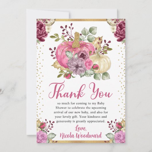 水カラーフローラカボチャ秋ベビーシャワー サンキューカード (正面)