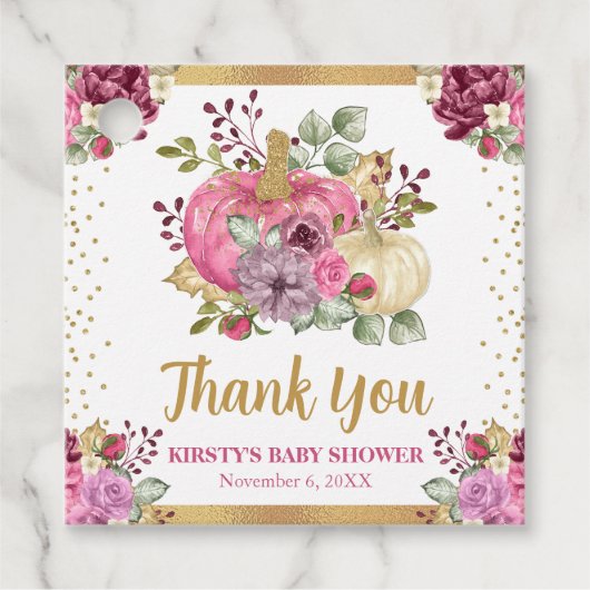 水カラーフローラカボチャ秋ベビーシャワー フェイバータグ (正面)