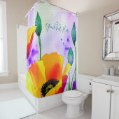 水カラーフローラカリフォルニアポピーズオレンジイエロー シャワーカーテン (インサイチュ)