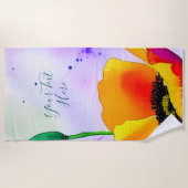 水カラーフローラカリフォルニアポピーズオレンジイエロー ビーチタオル (正面)