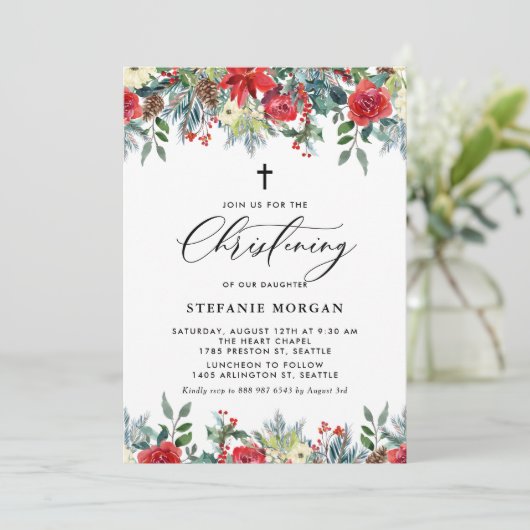水カラーフローラガーランドウィンター《キリスト教》洗礼式や命名式 招待状 (スタンド正面)