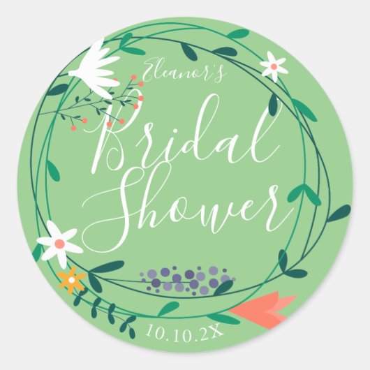 水カラーフローラガーランドブライダルシャワーの好意 ラウンドシール (正面)