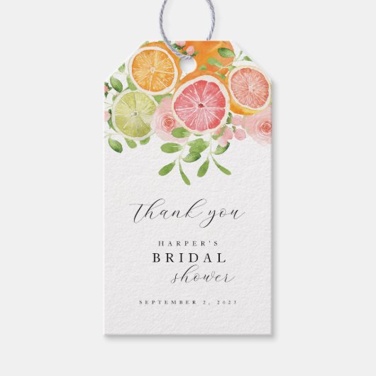 水カラーフローラコーラルグリーンブライダルシャワー ギフトタグ (正面)