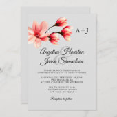 水カラーフローラコーラルピーチグレーグレイ結婚ズ 招待状 (正面/裏面)