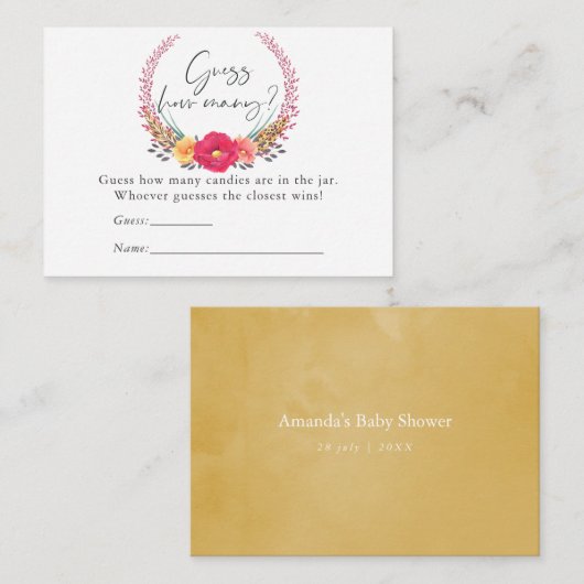 水カラーフローラサファリベイビーシャワーキャンディーゲーム エンクロージャーカード (正面/裏面)