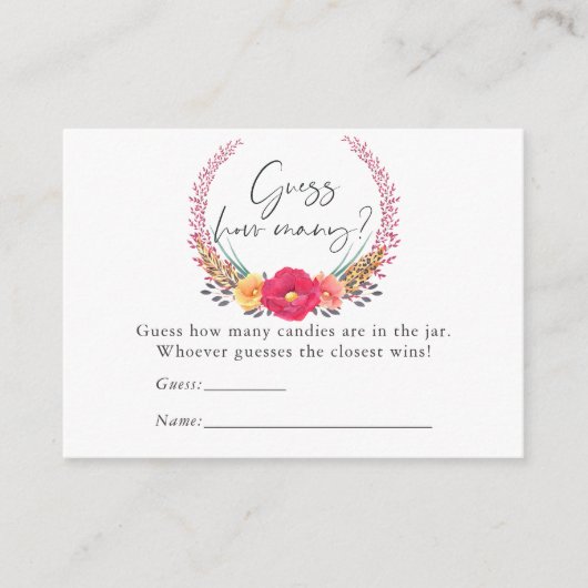 水カラーフローラサファリベイビーシャワーキャンディーゲーム エンクロージャーカード (正面)