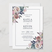 水カラーフローラダスティバラムーヴネイビーブルー 招待状 (正面)