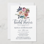 水カラーフローラダスティーブルーバラブライダルシャワー 招待状 (正面)