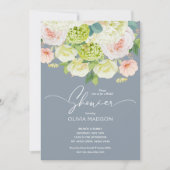 水カラーフローラダスティーブルーブライダルシャワー招待状 招待状 (正面)