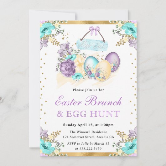 水カラーフローラチョコレート卵イースターブランチ 招待状 (正面)