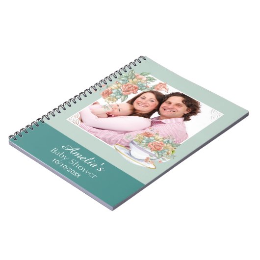 水カラーフローラティーパーティーベビーシャワーゲスト ノートブック (左側)