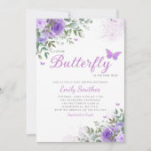 水カラーフローラバタフライベビーベビーガールシャワー 招待状 (正面)