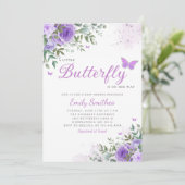 水カラーフローラバタフライベビーベビーガールシャワー 招待状 (スタンド正面)