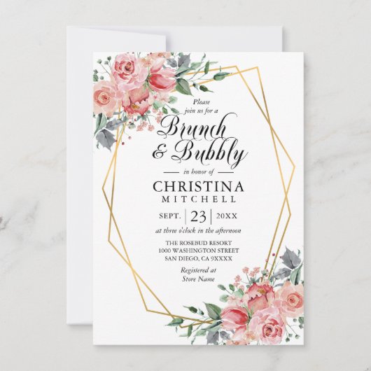 水カラーフローラピンクダスティバラブランチバブリー 招待状 (正面)