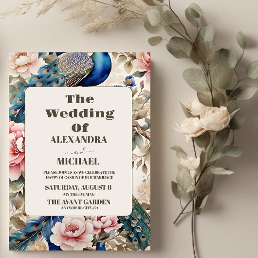 水カラーフローラピーコックチノアイ結婚ズリー 招待状