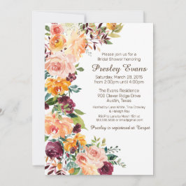 水カラーフローラピーチオレンジバラブライダルシャワー 招待状