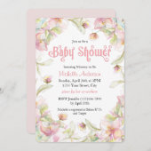 水カラーフローラフレームパステルベビーシャワー 招待状 (正面/裏面)