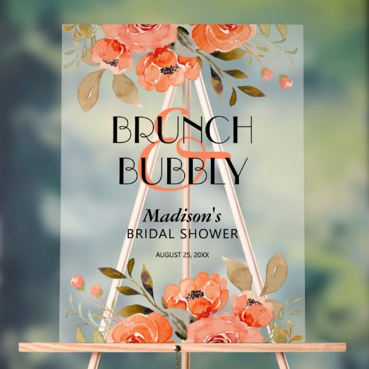 水カラーフローラブランチ&バブリーブライダルシャワー アクリルサイン (ニュートラル)