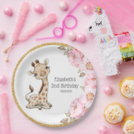 水カラーフローラベビーキラフ牡丹誕生日パペ ペーパープレート (パーティー)