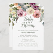 水カラーフローラベビー開花ベビーシャワー 招待状 (正面/裏面)