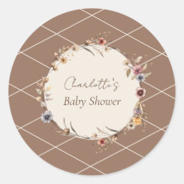 水カラーフローラベージュベビーシャワー封筒用シール ラウンドシール