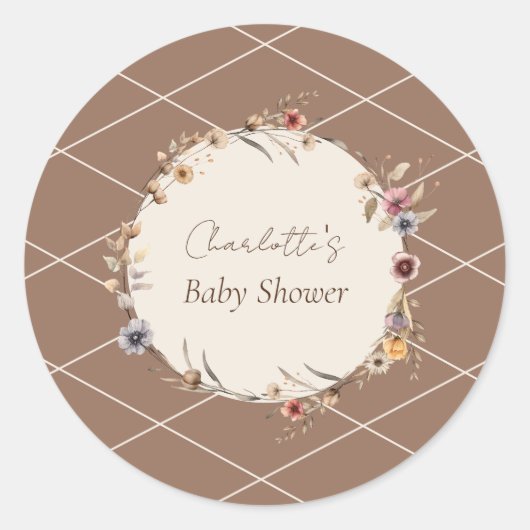 水カラーフローラベージュベビーシャワー封筒用シール ラウンドシール (正面)