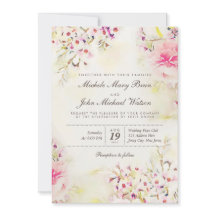 水カラーフローラボホヴィンテージウェディング招待状