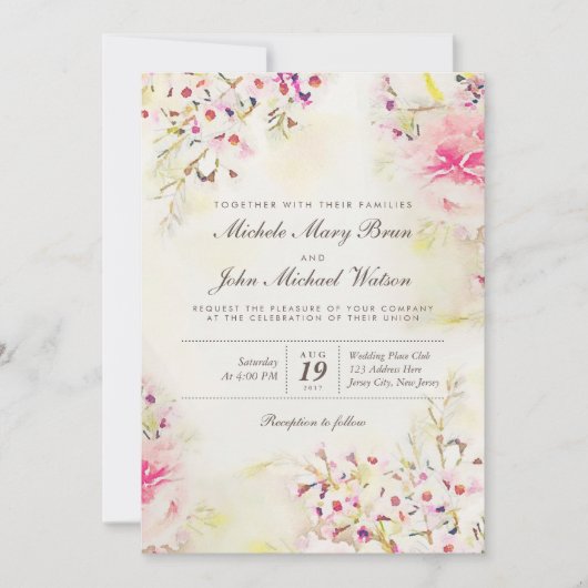 水カラーフローラボホヴィンテージウェディング招待状 招待状 (正面)