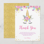 水カラーフローラユニコーンベビーシャワー サンキューカード (正面/裏面)