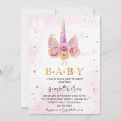 水カラーフローラユニコーンホーンベイビーシャワーインビタット 招待状 (正面)