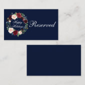 水カラーフローラリースハッピーホリデーズフラット プレイスカード (正面/裏面)