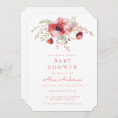 水カラーフローラレッドポピー赤ちゃんシャワー招待状 招待状 (正面/裏面)