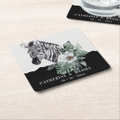 水カラーフローラワイルドゼブラサファリ結婚ーズ スクエアペーパーコースター (アングル)