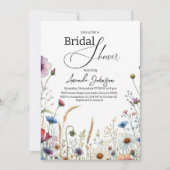 水カラーフローラワイルドフラワーフィールドブライダルシャワー 招待状 (正面)