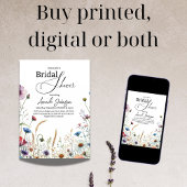 水カラーフローラワイルドフラワーフィールドブライダルシャワー 招待状