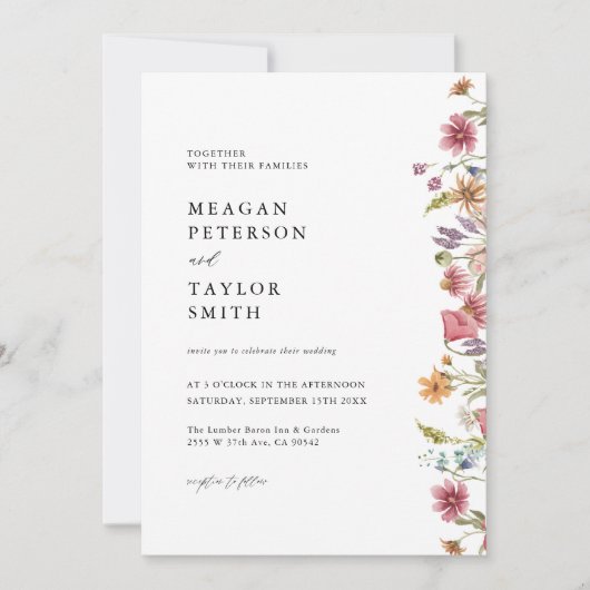 水カラーフローラワイルドフラワー庭園の結婚式 招待状 (正面)