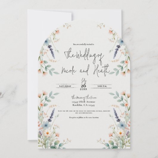 水カラーフローラワイルドフラワー春の結婚式 招待状 (正面)