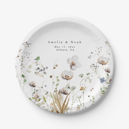水カラーフローラワイルドフラワー紙プレート ペーパープレート (正面)
