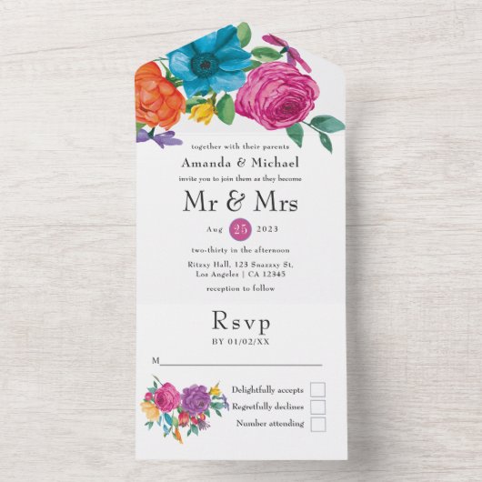 水カラーフローラ結婚フィエスタズオールインワンインヴィータ オールインワン招待状 (内側)