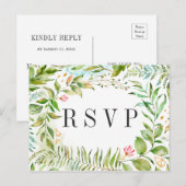 水カラーフローラ野生の緑の葉の結婚式RSVP インビテーションポストカード (正面/裏面)