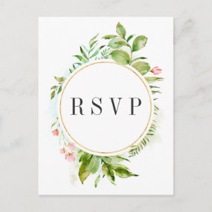 水カラーフローラ野生の緑の葉の結婚式RSVP インビテーションポストカード
